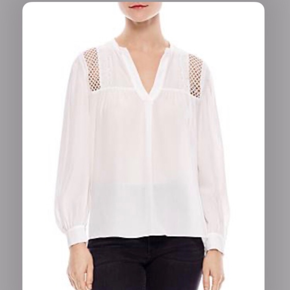 NWT Sandro Cream Tommy Lace-inset Silk Top